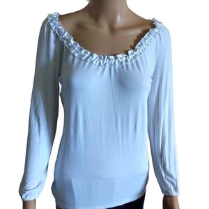 Satin ruffled neck White Top Long Sleeves